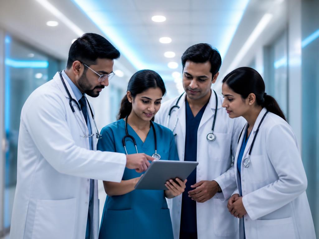 Indian specialist doctors reviewing patient records